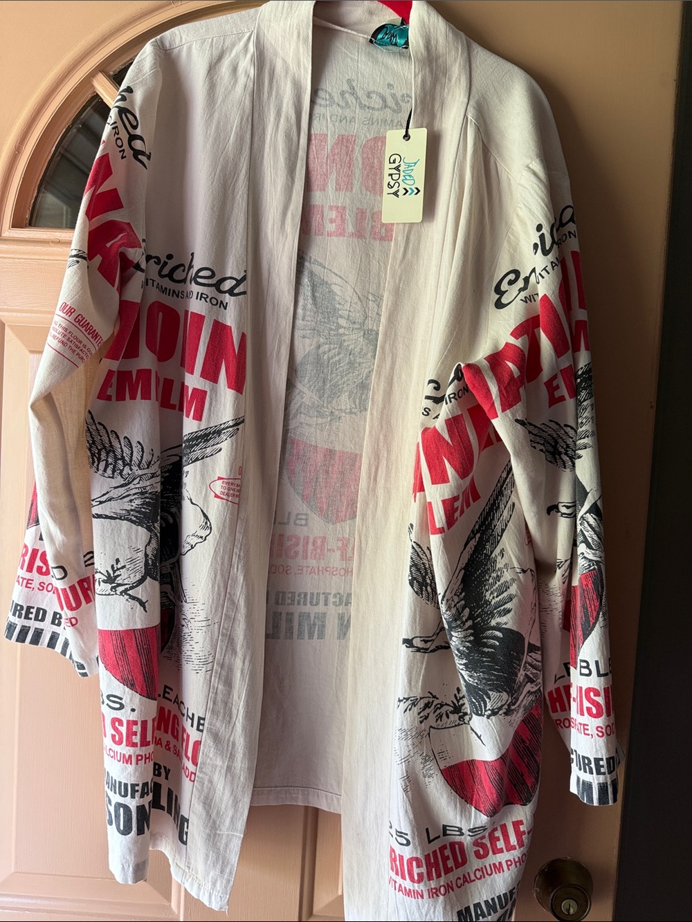 Gypsy White & Red Graphic Kimono Jacket